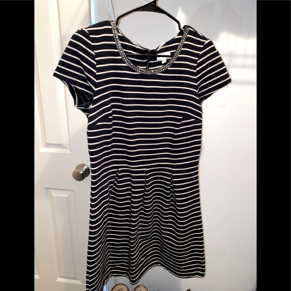 Maison Jules Black and Tan/gold striped dress